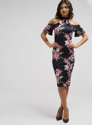 Doulble Frill Bodycon Dress Black/Pink 