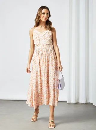 Floral Print Midi Dress Multicolour 