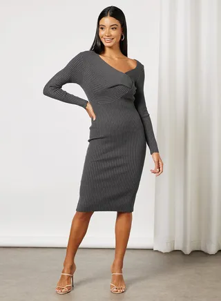Twisted Front Dress Dark Grey 