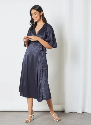 Leopard Pattern Wrap Dress Navy 