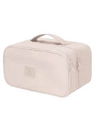 Travel Underwear Organizer Bag, Bra Bag Double Layer Packing Cube Storage Bag Waterproof Lingerie Socks Bag Cosmetic Bag Toiletry Bag, Cream 