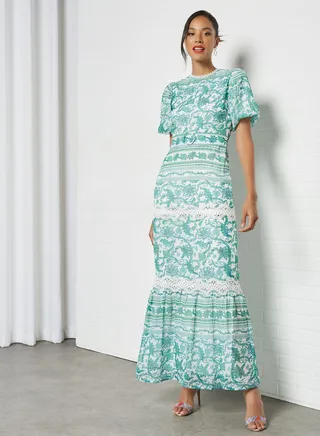 Floral Print Belted Maxi Dress Multicolour 