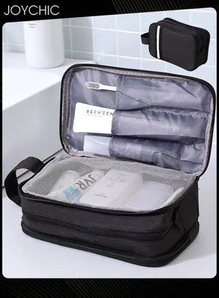 Dry and Wet Separation Large Capacity Cosmetic Bag for Women and Men Portable Waterproof Travel Business Trip Toiletry Bag Multi-purpose Storage Organizer Black 