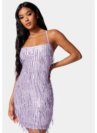 LACE-UP BACK SEQUIN DRESS 