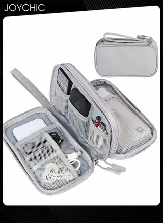 Data Cable Storage Bag Travel Portable Multi-functional Protective Digital Accessories Carry Case Waterproof Double Layers Storage Organizer for Women Men Grey 