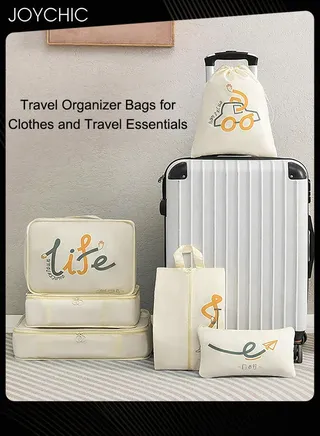 6-piece Portable Large Capacity Multiple Classified Clothing Storage Bag Business Travel Trip Waterproof and Dustproof Underwear Socks Packing Organizer for Women Men Beige 