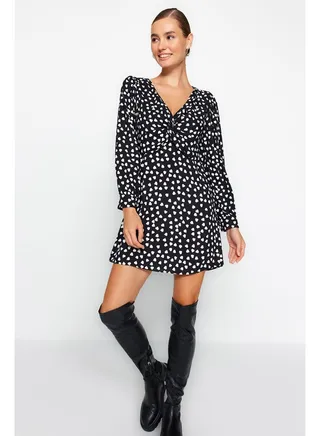 Black Mini Knot Detailed Woven Dress TWOAW24EL00407 