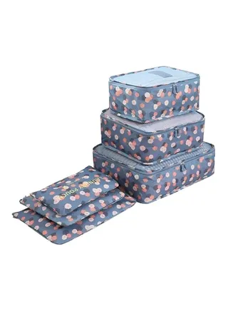 6-Piece Travel Packing Pouch Set Blue/Pink/Beige 