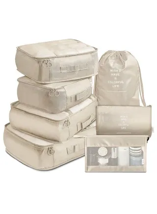 7 Piece Waterproof Travel Luggage Packing Organizers Set with Toiletry Bag 