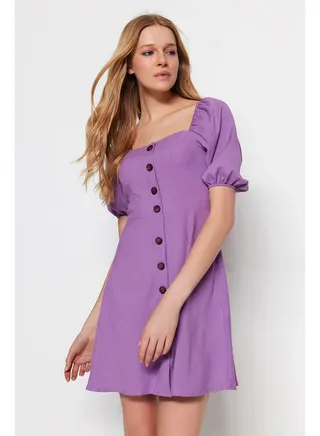 Lilac A-line Balloon Sleeve Mini Woven Dress TWOSS20EL2314 