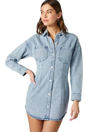 Denim Button-Front Mini Dress 