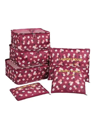 6-Piece Travel Organizer Bag Set Wine Red 