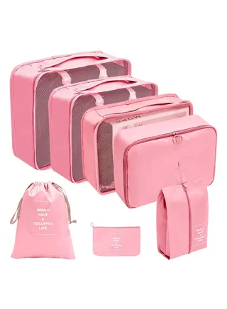 7 Piece Folding Travel Organizer Set Pink 