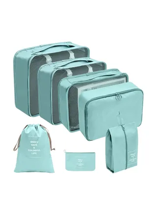 7 Piece Travel Organizer Folding Set Light Blue 