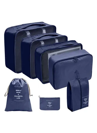 7-Piece Travel Organizer Folding Set Navy Blue 