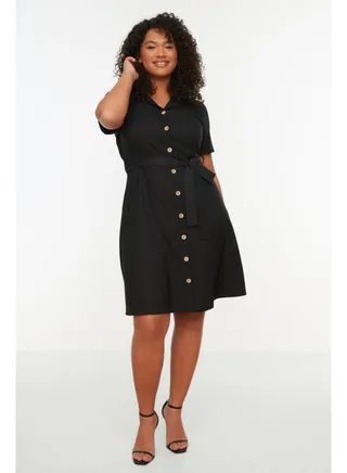 Black Belted Woven Shirt Dress TBBSS22AH0079 