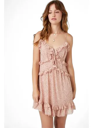 Ruffled Floral Print Mini Dress 