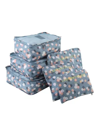 6-Piece Travel Storage Bag Set Grey/Blue/White 