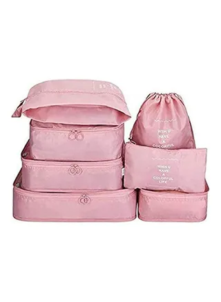 7Pcs SET Travel Luggage Organizer Packing Cubes Set Storage Bag Waterproof Laundry Bag Traveling accessories Pink 
