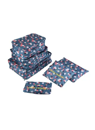 6-Piece Travel Storage Bag Set Blue Flower/White 