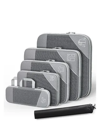 Compression Packing Cubes for Suitcases, 6 Set of Travel Luggage Packing Organizers, Suitcase Organizer Bags Set for Expandable Packing Organizers Travel Accessories for Women/Men (Gray) 