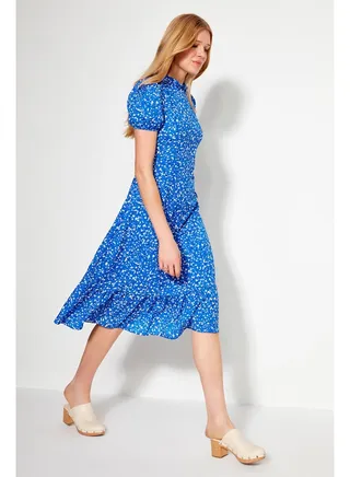 Blue A-line Floral Midi Woven Woven Dress TWOSS20EL0894 
