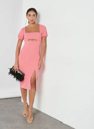 Ela Cut-Out Bodycon Dress Coral 
