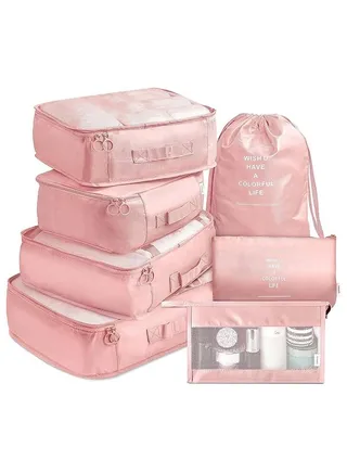 7 Piece Waterproof Travel Luggage Packing Organizers Set with Toiletry Bag 