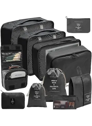 Packing Cubes Set of 11, Waterproof Travel Luggage Packing Organizers Set, Travel Accessories Large Toiletries Bag 
