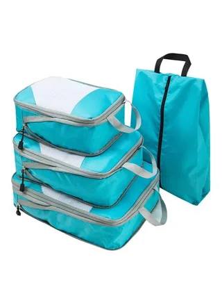 4Pcs Packing Cube set Packing Luggage Organizers for Travel Packing Organizers with Laundry Bag Compression Storage Bag Clothing Underwear Bag for Man & Woman (4pc Blue) 
