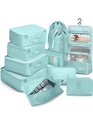 11pcs Travel Bag Organizer for Luggage Packing Cubes Storage Set, Waterproof Lightweight Travel Clothes Shoes Cosmetics Luggage Organizer Traveling Accessories (Green) 