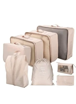 Large Capacity Luggage Storage Bags for Packing Cube Clothes Underwear Cosmetic Travel Organizer Toiletries Pouch (Beige) 