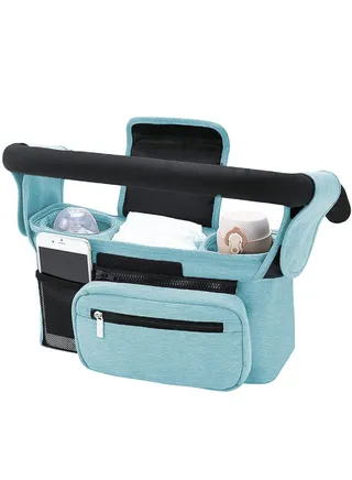 Universal Stroller Organizer with Insulated Cup Holder - Detachable Phone Bag & Shoulder Strap, Fits for Stroller Like Uppababy, Baby Jogger, Britax, BOB, Umbrella and Pet Stroller 