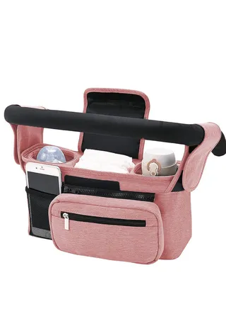 Universal Stroller Organizer with Insulated Cup Holder - Detachable Phone Bag & Shoulder Strap, Fits for Stroller Like Uppababy, Baby Jogger, Britax, BOB, Umbrella and Pet Stroller 