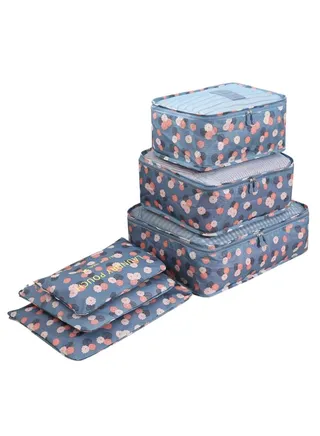 6-Piece Floral Print Pouch And Packing Organizer Bag Set Blue 