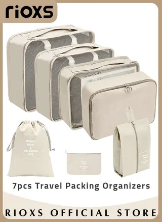 7Pcs Packing Cubes for Storage Luggage Packing Cube Organizer Travel Packing Cubes Set Clothes Shoes Storage Travel Organizer Bags for Luggage 