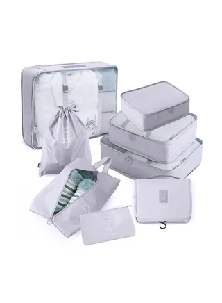 8 Pcs Travel Packing Cubes for Suitcases Lightweight Essential Bag with Toiletries Clothes Shoes Cosmetics Toiletries, For 18-32'' luggage (Grey) 