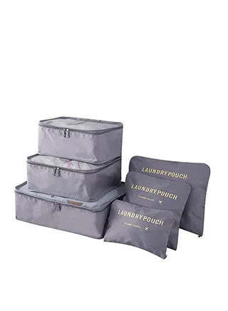 COOLBABY 6-Pack Compressed Travel Luggage Storage Bag Travel Clothing Storage Bag Travel Mesh Bag Laundry Bag Travel Packaging Storage Bag Shoe Bag Grey 