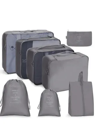8Pcs Packing Cubes for Storage Luggage Packing Cube Organizer Travel Packing Cubes Set Clothes Shoes Storage Travel Organizer Bags for Luggage (Grey) 