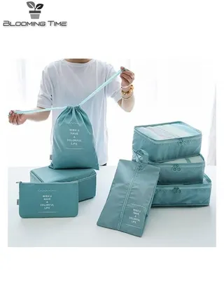 7 Pieces Waterproof Travel Luggage Storage Bag Set Blue 