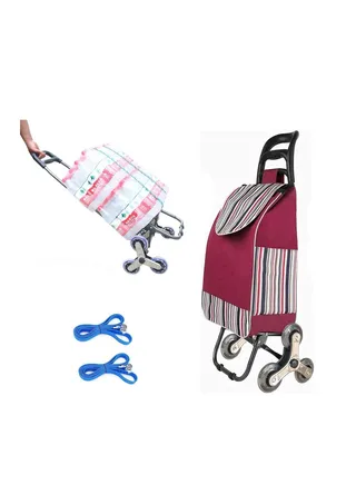 COOLBABY Foldable Shopping Cart Heavy Duty Grocery Cart Rubber Three Wheels Convenient for Stair Climbing Large Capacity Waterproof Bag Trolley Red 