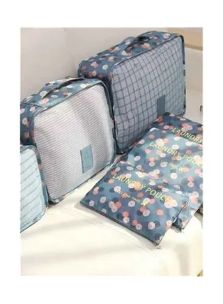 6-Piece Floral Print Pouch And Packing Organizer Bag Set Blue 
