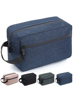 Travel Toiletry Bag for Women and Men, Water-resistant Shaving Bag for Toiletries Accessories, Foldable Storage Bags with Divider and Handle for Cosmetics Toiletries Brushes Tools (Blue) 