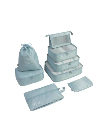 Travel Packing Luggage Suitcases Organizers Bag 8 Set, Large Lightweight Waterproof Storage Bag, Carry On Travel Gear Toiletries Cosmetic Clothes Shoe Bag (Blue) 