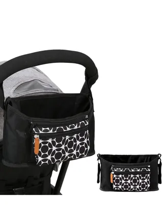 Universal Stroller Organizer, Diaper Bag Baby Stroller Bag Caddy Organizer, for Stroller Accessories, with Muti Pockets, Non-Slip Stroller Hooks and Adjustable Strap, Black Cirlcle 