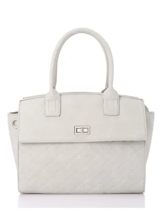 Multi-Patterned Double Closure Black Leather Hand Bag 