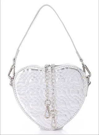 Stitched Hearts Allover Heart Shapped Top Handle Bag 