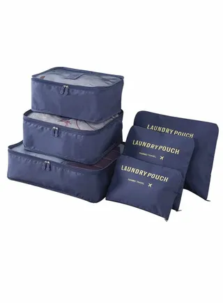 Storage Bag Travel Luggage Organizer 6 Set for Suitcase Packing Pouches Cubes Clothes Sorting Package, Navy 