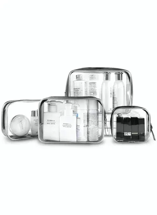 Clear Makeup Bag Organiser Set, Waterproof Portable Zipper Cosmetics Transparent PVC Zippered Toiletry Organizers With Handle for Vacation Travel, Bathroom (4PCS Clear-Black) 
