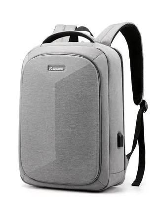 School Bag USB Multi Pockets, Heavy Duty- Laptop Back Light Grey 